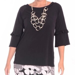 Nwt - Fashque Ruffle 3/4 Sleeve Tunic Top Size L.